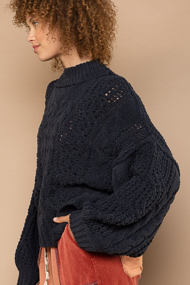 
                  
                    Mock Neck Cable Knit Sweater
                  
                