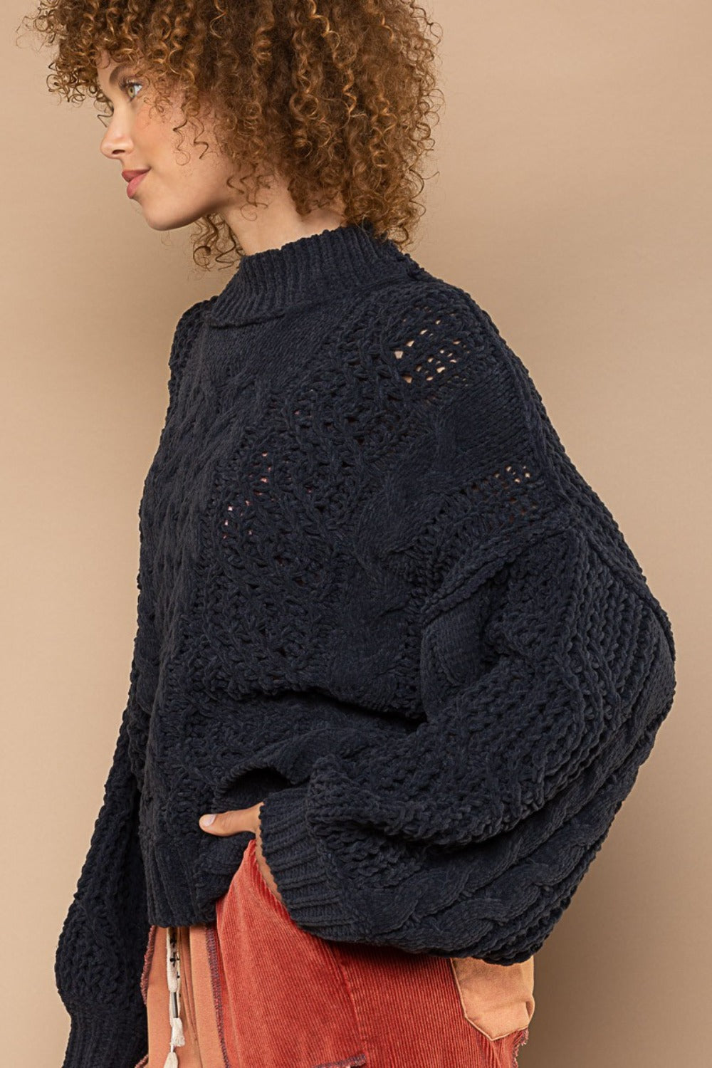 
                  
                    Mock Neck Cable Knit Sweater
                  
                