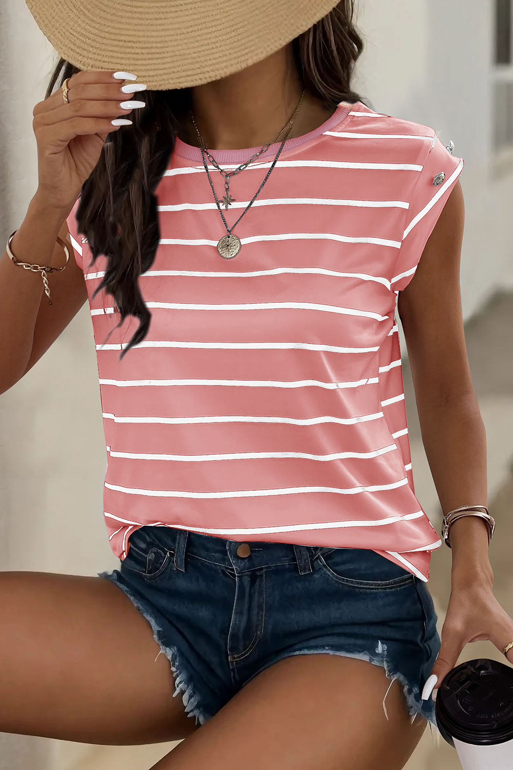 
                  
                    Decorative Button Round Neck T-Shirt
                  
                