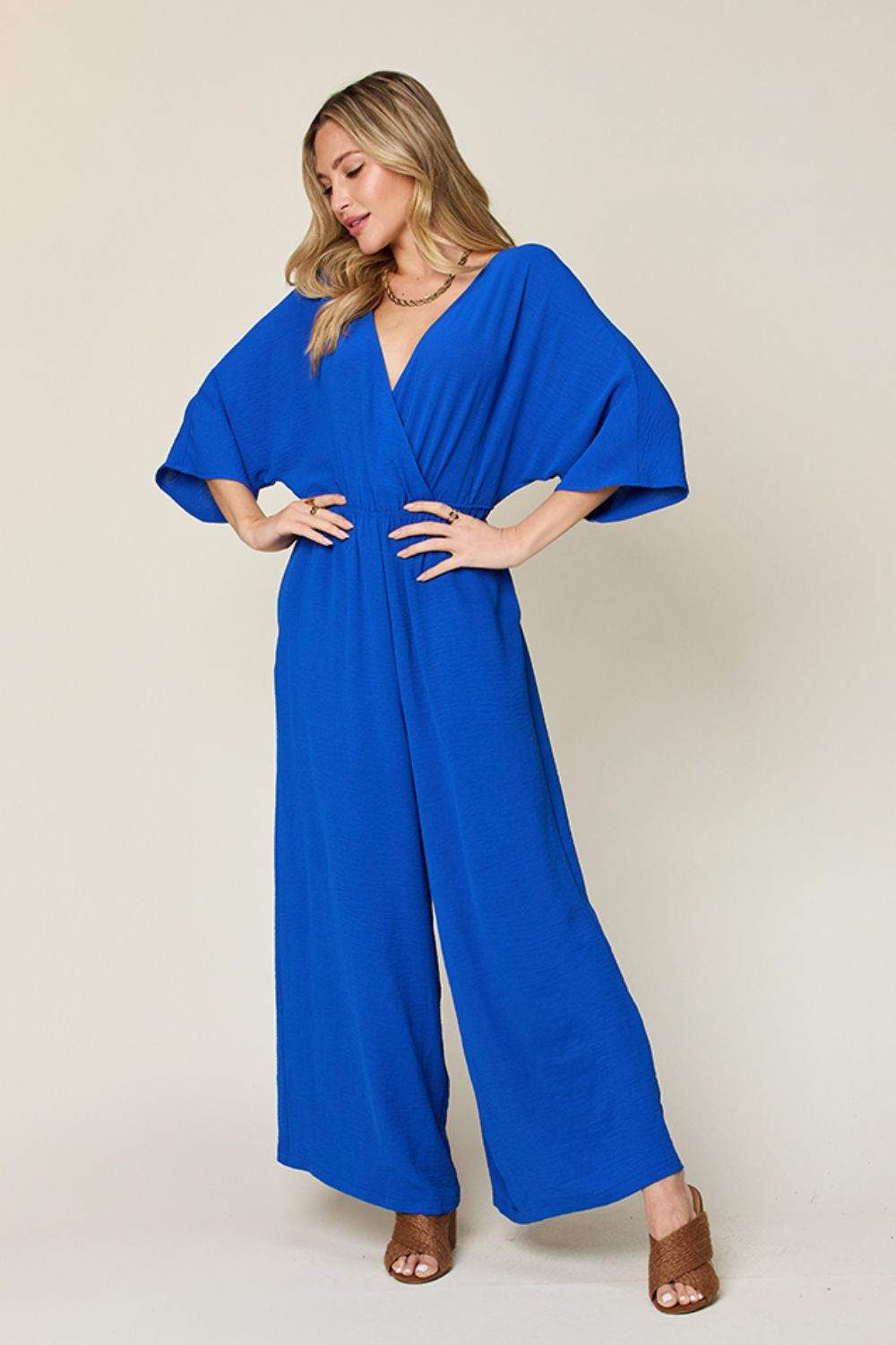 Surplice Wide Leg Jumpsuit with Pockets