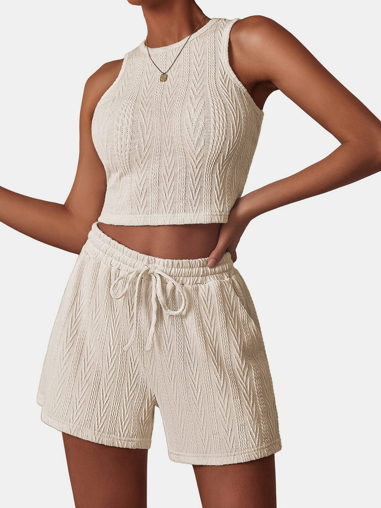 
                  
                    Textured Round Neck Top and Shorts Set
                  
                