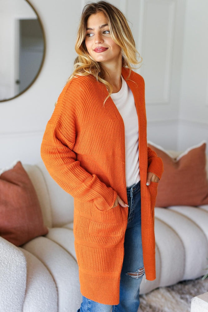 
                  
                    Stripe Textured Open Front Cardigan with Pockets
                  
                