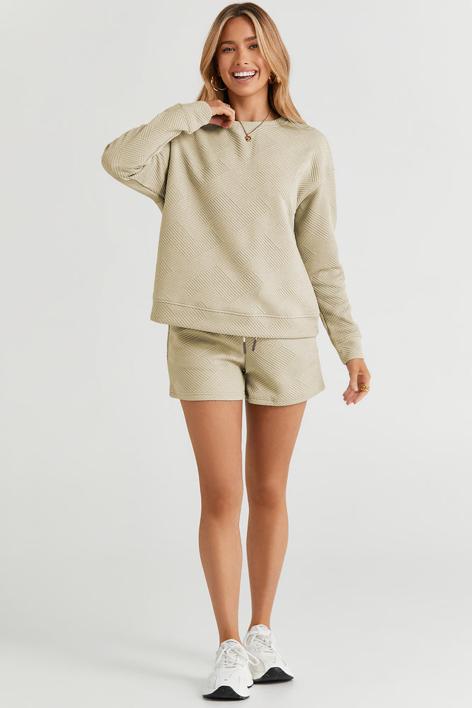 
                  
                    Texture Long Sleeve Top and Drawstring Shorts Set
                  
                