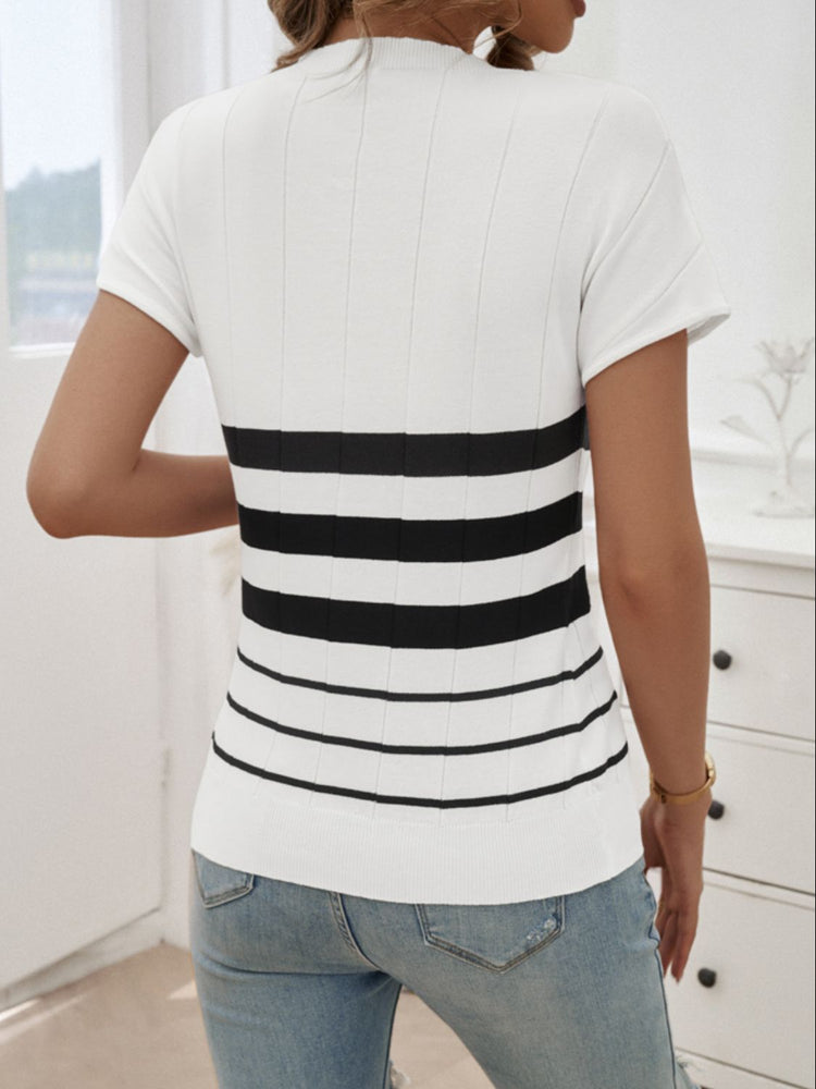 
                  
                    Striped Round Neck Short Sleeve Knit Top
                  
                