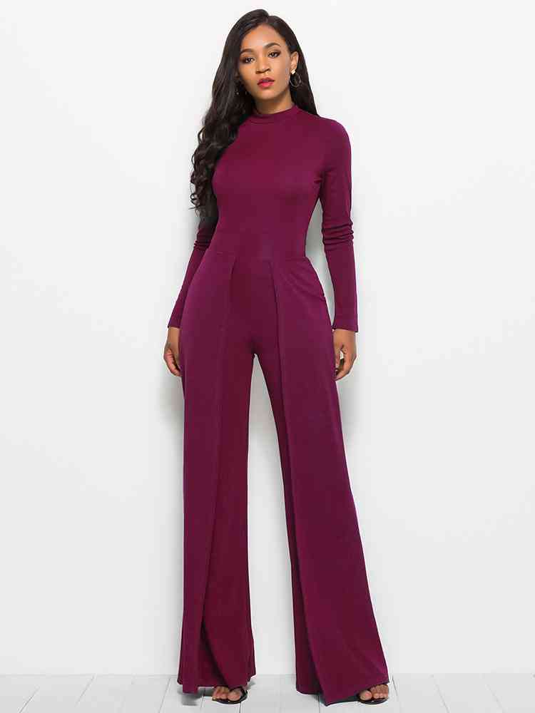 Long Sleeve Mock Neck Wide Leg Jumpsuit – Khron Store