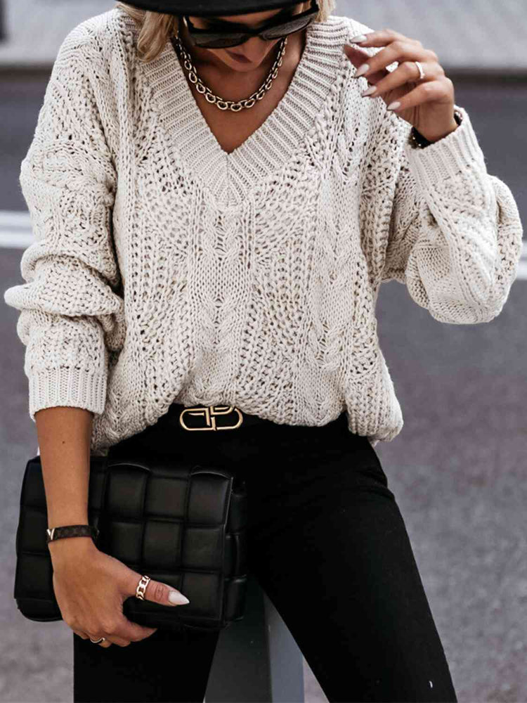 
                  
                    V-Neck Cable-Knit Long Sleeve Sweater
                  
                