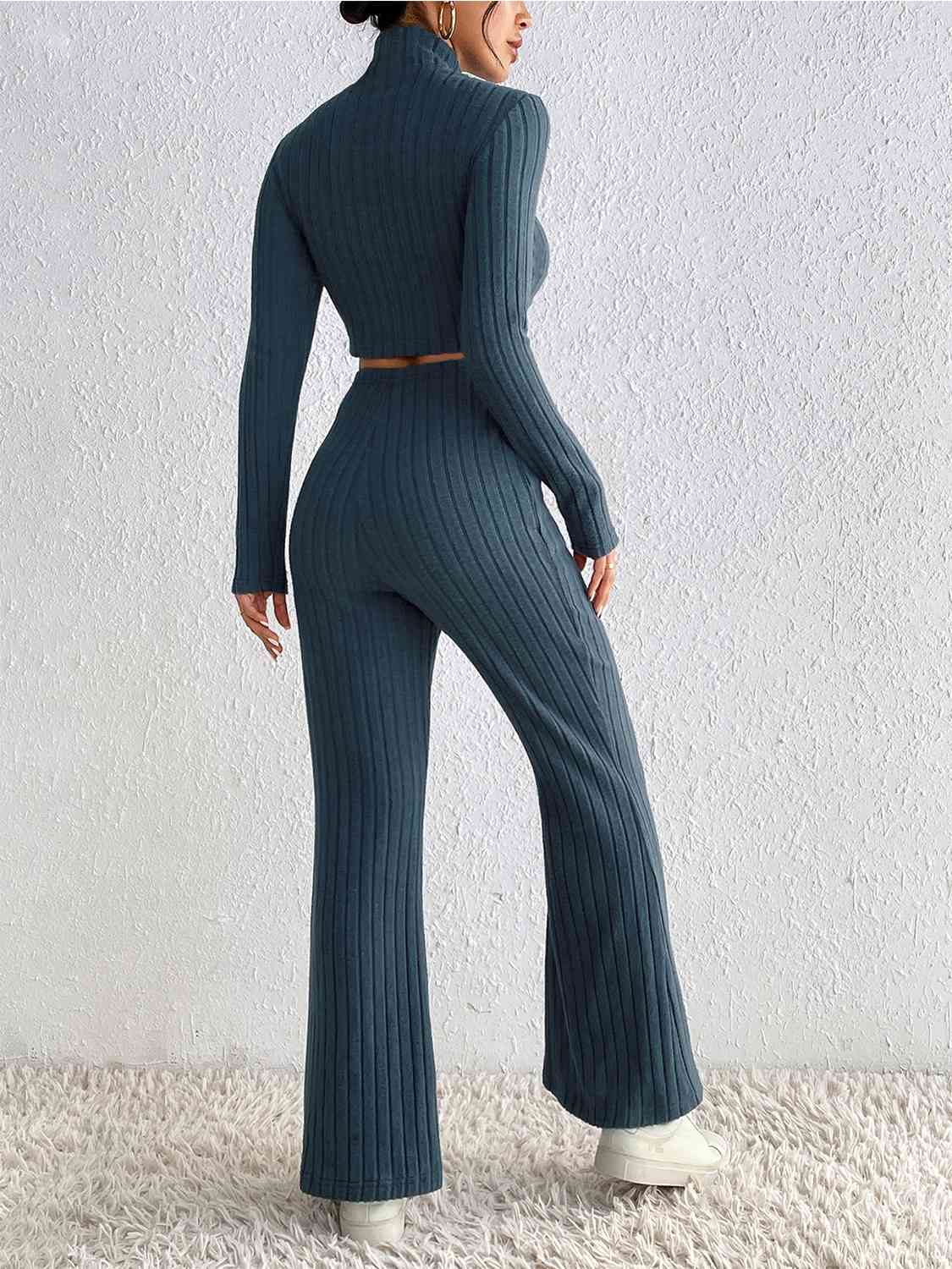 
                  
                    Ribbed Mock Neck Cropped Sweater & High Waist Pants Set
                  
                