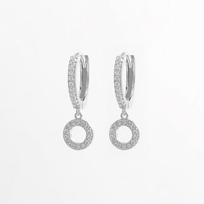 925 Sterling Silver Inlaid Zircon Hoop Dangle Earrings