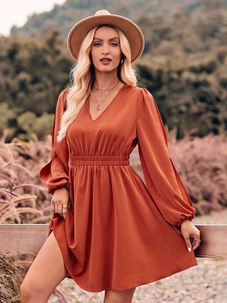 
                  
                    V-Neck Split Sleeve Mini Dress
                  
                