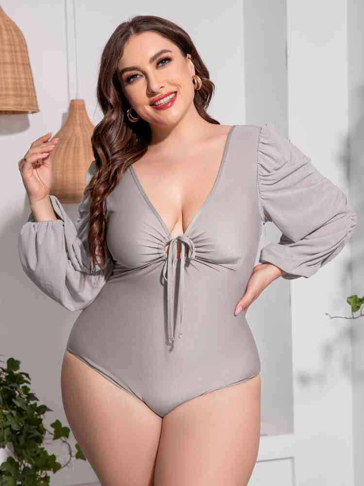 
                  
                    Tied Deep V Balloon Sleeve One-Piece Swimsuit
                  
                