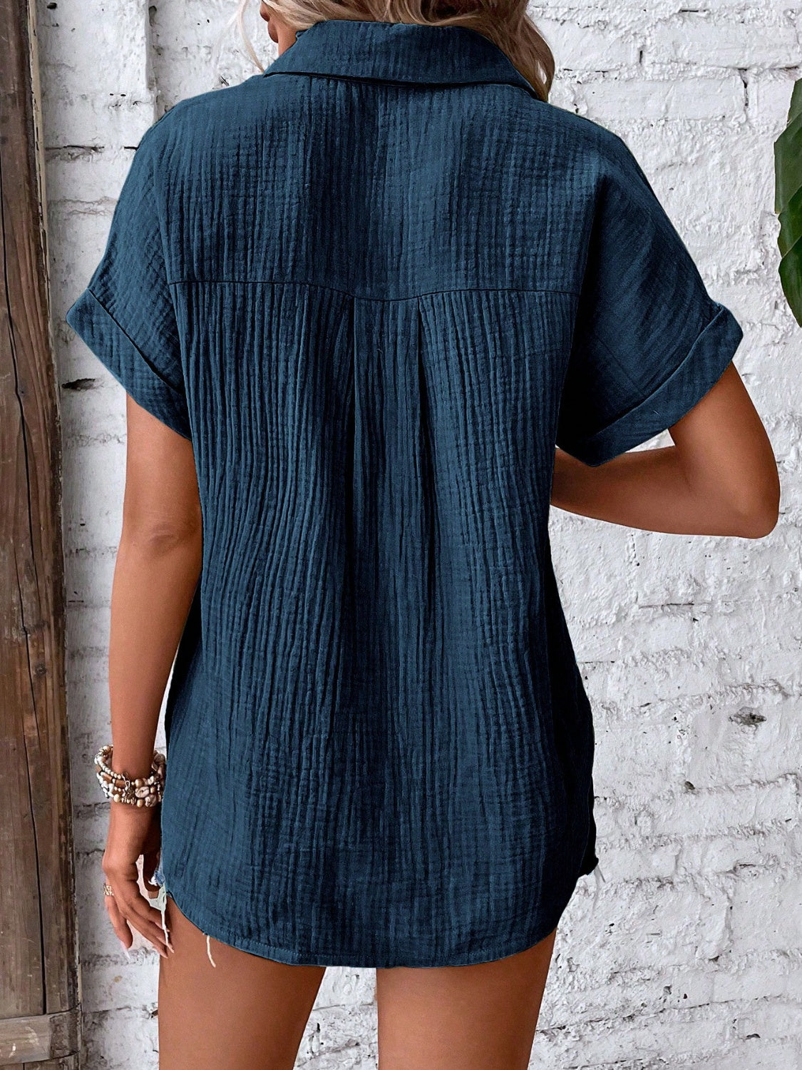 
                  
                    Textured Button Up Short Sleeve Shirt
                  
                