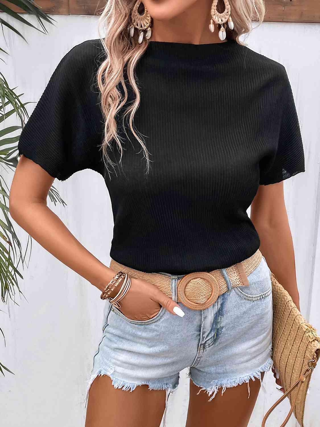 
                  
                    Ribbed Round Neck Short Sleeve T-Shirt
                  
                