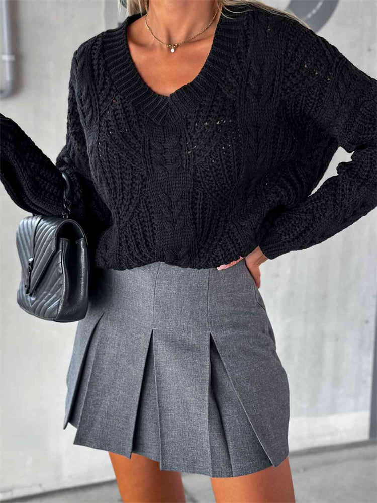 
                  
                    V-Neck Cable-Knit Long Sleeve Sweater
                  
                