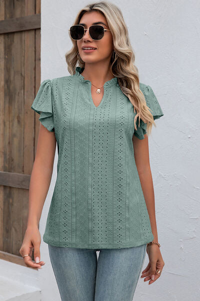 
                  
                    Eyelet Notched Flutter Sleeve T-Shirt
                  
                