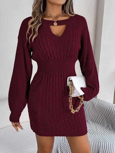 
                  
                    Cable-Knit Cutout Round Neck Slit Sweater
                  
                