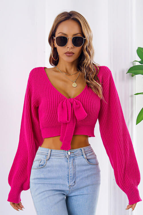 
                  
                    Bow V-Neck Long Sleeve Cropped Sweater
                  
                