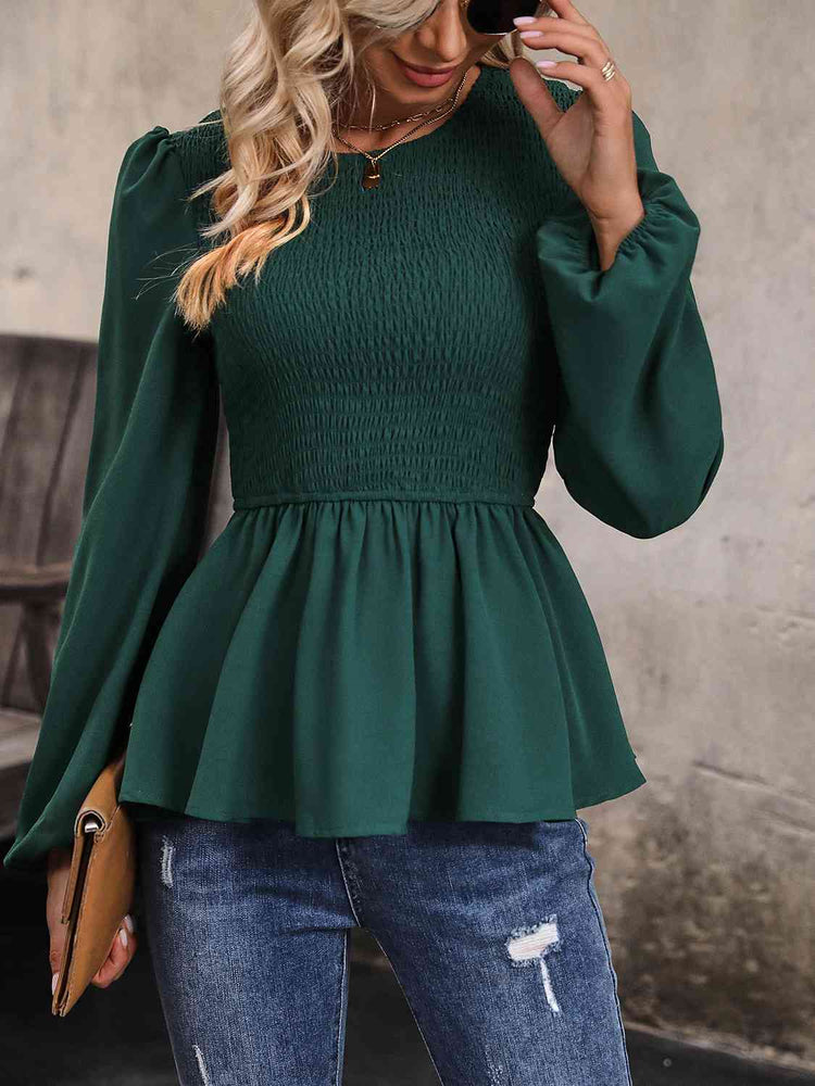 
                  
                    Round Neck Smocked Balloon Sleeve Top
                  
                