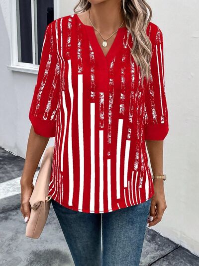 
                  
                    Striped Notched Half Sleeve Blouse
                  
                