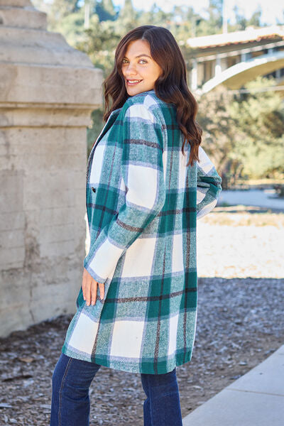 
                  
                    Double Take Plaid Button Up Lapel Collar Coat
                  
                