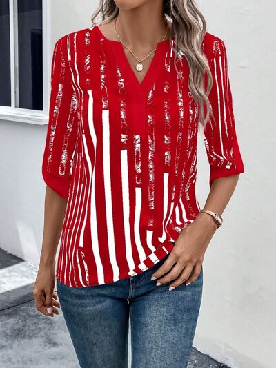 
                  
                    Striped Notched Half Sleeve Blouse
                  
                