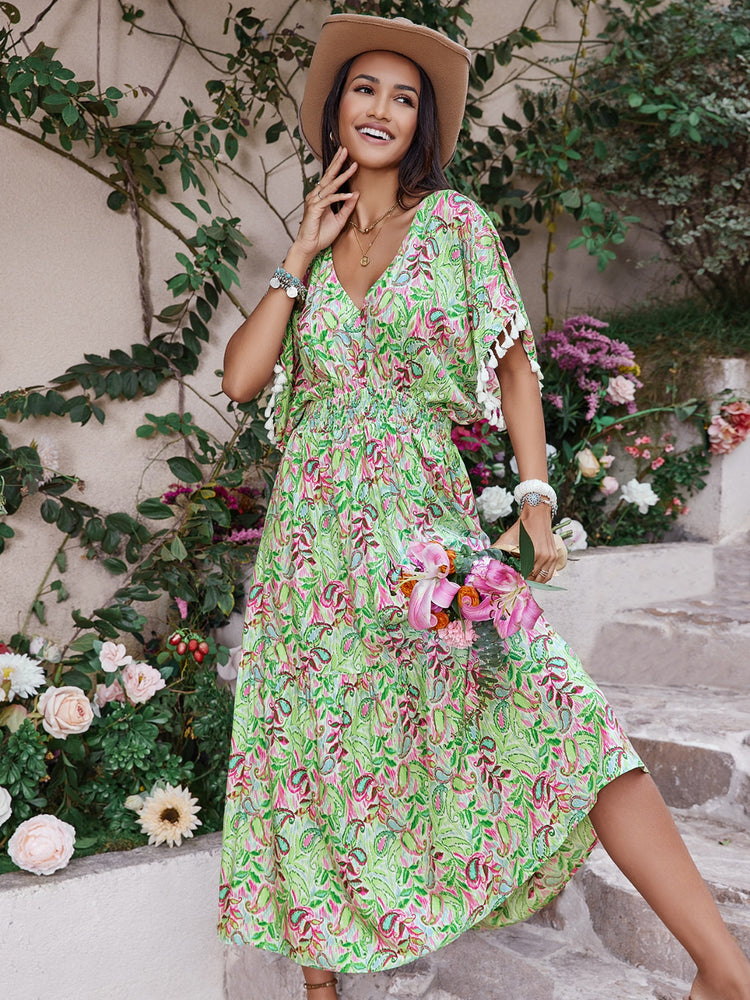 
                  
                    Smocked Floral V-Neck Short Sleeve Dress
                  
                