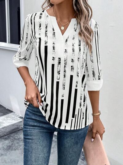 
                  
                    Striped Notched Half Sleeve Blouse
                  
                