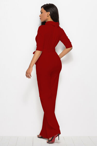 
                  
                    Mock Neck Tie-Waist Half Sleeve Jumpsuit
                  
                