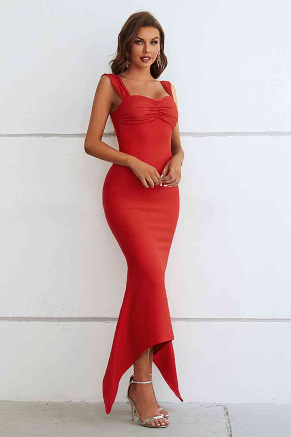 
                  
                    Ruched Sweetheart Neck Hem Detail Dress
                  
                