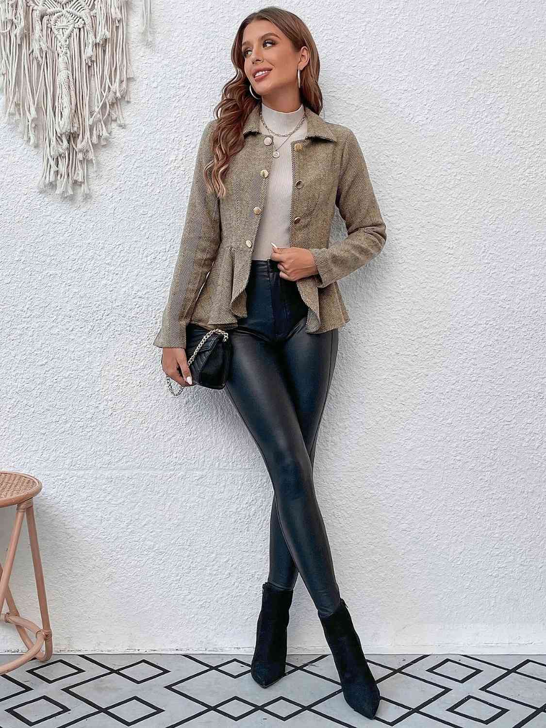 
                  
                    Ruffle Hem Collared Blazer
                  
                