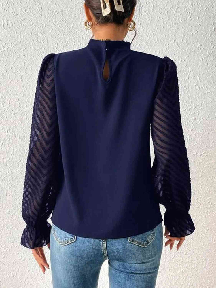 
                  
                    Mock Neck Flounce Sleeve Blouse
                  
                