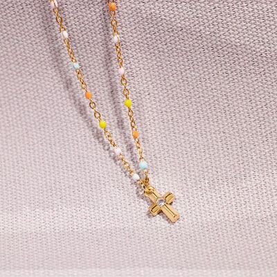 
                  
                    Inlaid Zircon 18K Gold-Plated Cross Bead Necklace
                  
                