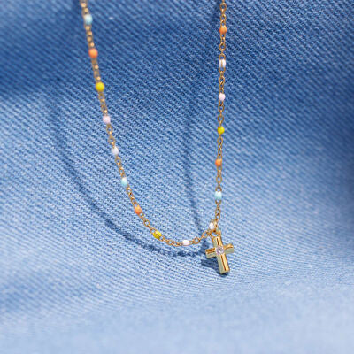 
                  
                    Inlaid Zircon 18K Gold-Plated Cross Bead Necklace
                  
                