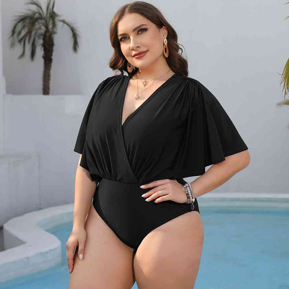 Ruched Surplice Neck One-Piece Swimsuit