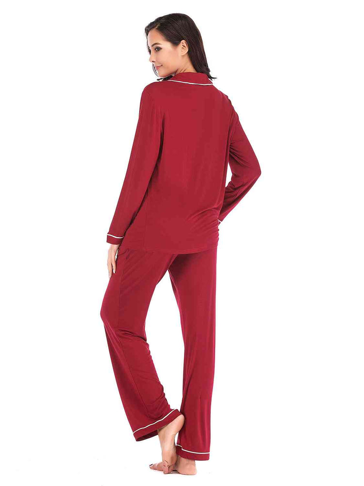 
                  
                    Collared Neck Long Sleeve Loungewear Set with Pockets
                  
                