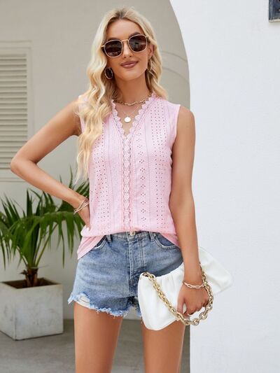 
                  
                    Eyelet Lace Detail V-Neck Tank
                  
                