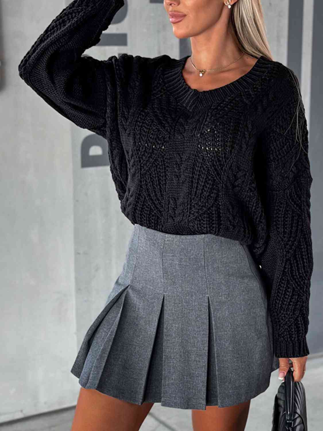 
                  
                    V-Neck Cable-Knit Long Sleeve Sweater
                  
                