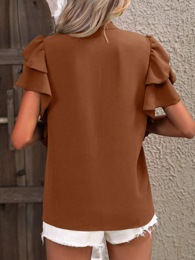 
                  
                    Ruffled Notched Short Sleeve Blouse
                  
                