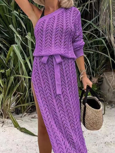 
                  
                    Slit Openwork Single Shoulder Knit Dress
                  
                