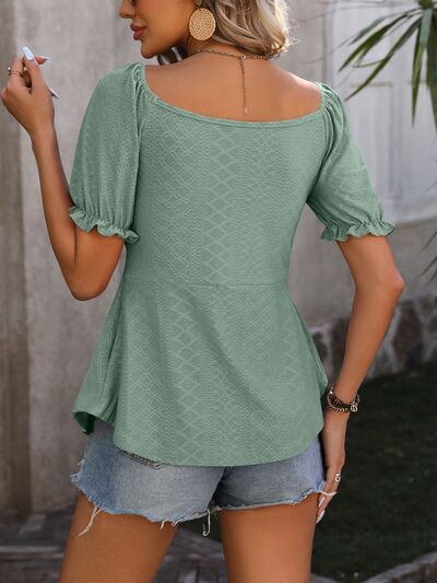 
                  
                    Ruched V-Neck Flounce Sleeve Blouse
                  
                