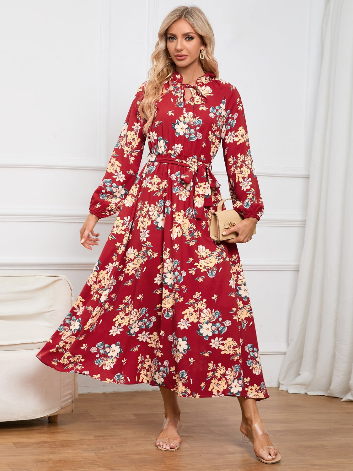 
                  
                    Floral Tie Front Balloon Sleeve Dress
                  
                