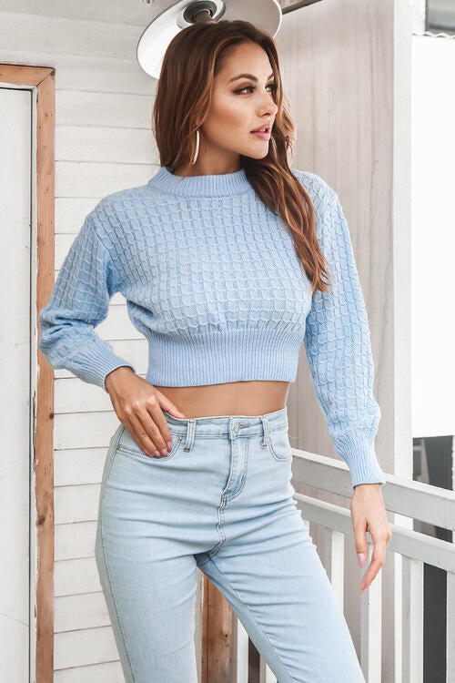 
                  
                    Round Neck Long Sleeve Cropped Sweater
                  
                