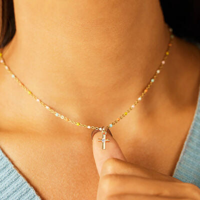 
                  
                    Inlaid Zircon 18K Gold-Plated Cross Bead Necklace
                  
                