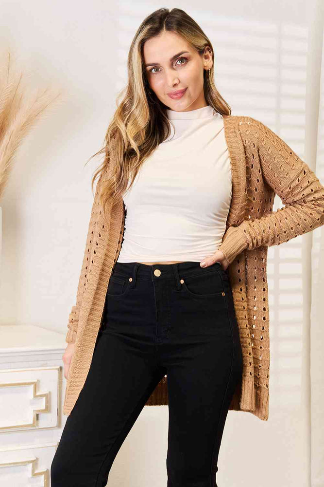 
                  
                    Woven Right Openwork Horizontal Ribbing Open Front Cardigan
                  
                