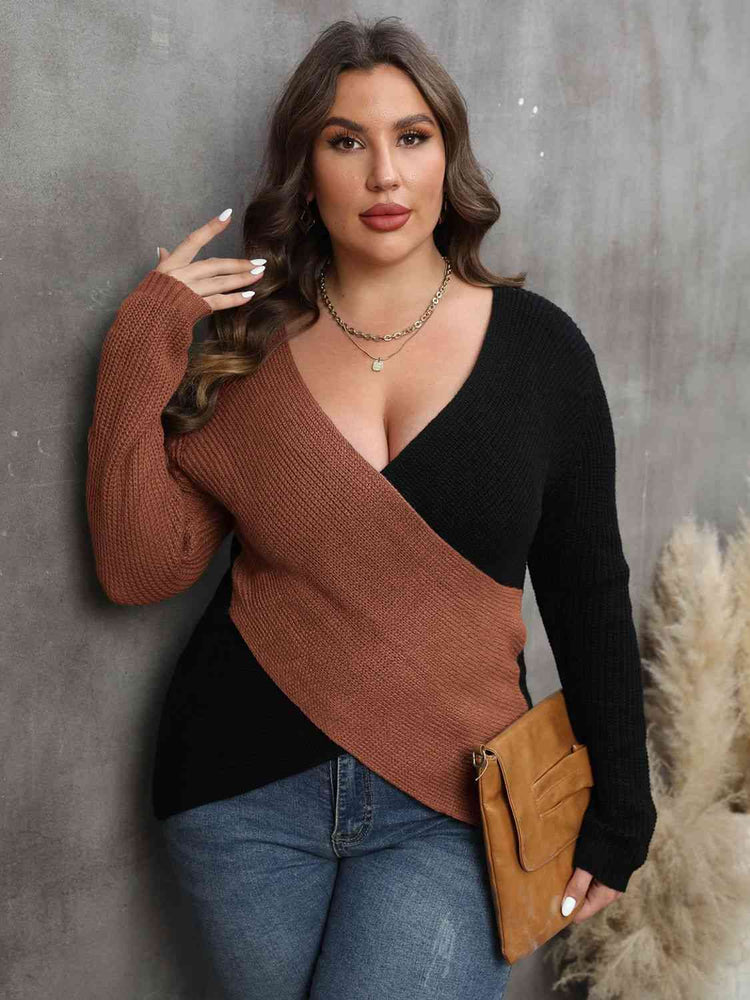 
                  
                    Two-Tone Surplice Neck Sweater
                  
                