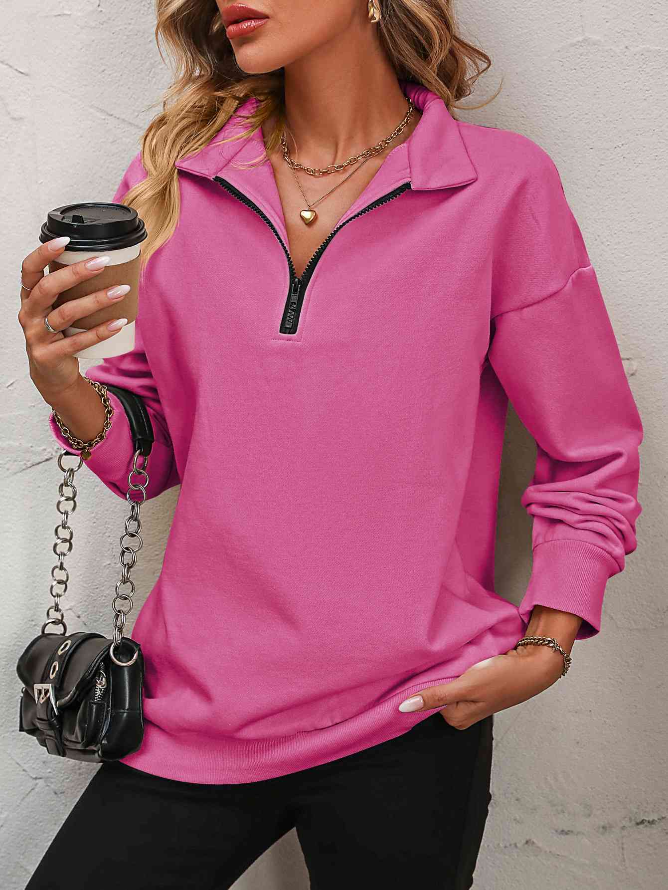 
                  
                    Zip-Up Dropped Shoulder Sweatshirt
                  
                