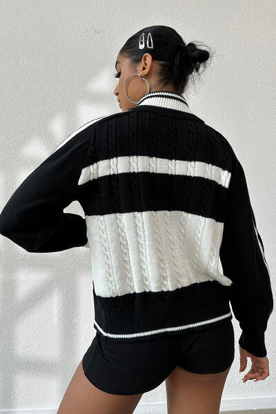 
                  
                    Cable-Knit Color Block Raglan Sleeve Cardigan
                  
                