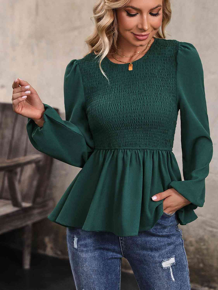 
                  
                    Round Neck Smocked Balloon Sleeve Top
                  
                