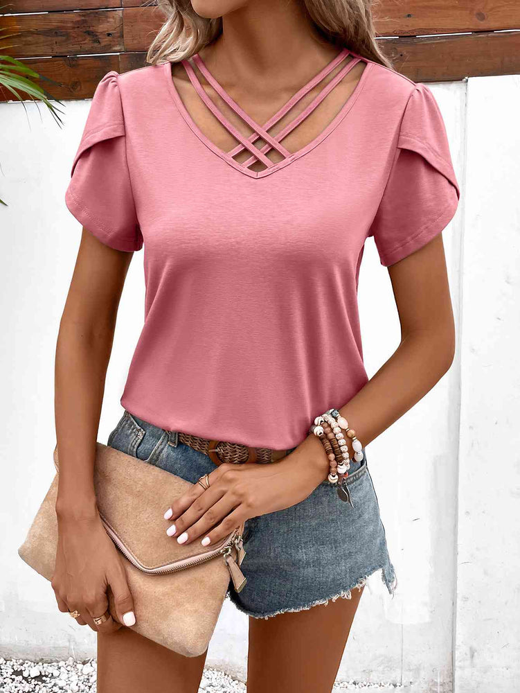 
                  
                    Strappy V-Neck Petal Sleeve Top
                  
                