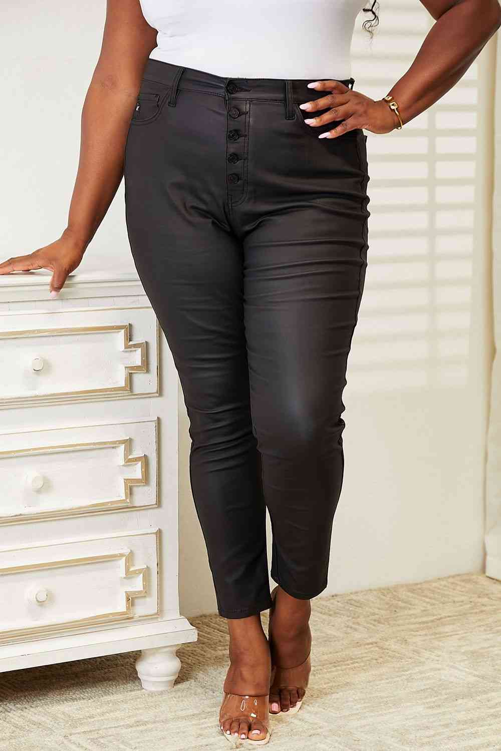 High Rise Black Coated Skinny Jeans