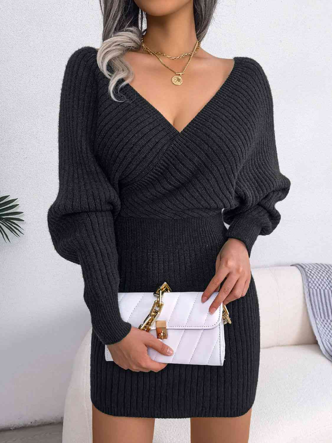 
                  
                    Rib-Knit Dolman Sleeve Sweater Dress
                  
                